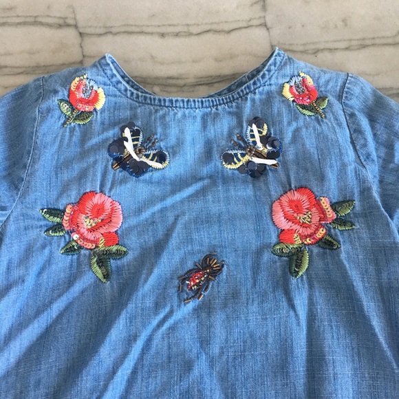 Zara Girls: Beaded/ Embroidered Chambray Dress - Picture 2 of 6